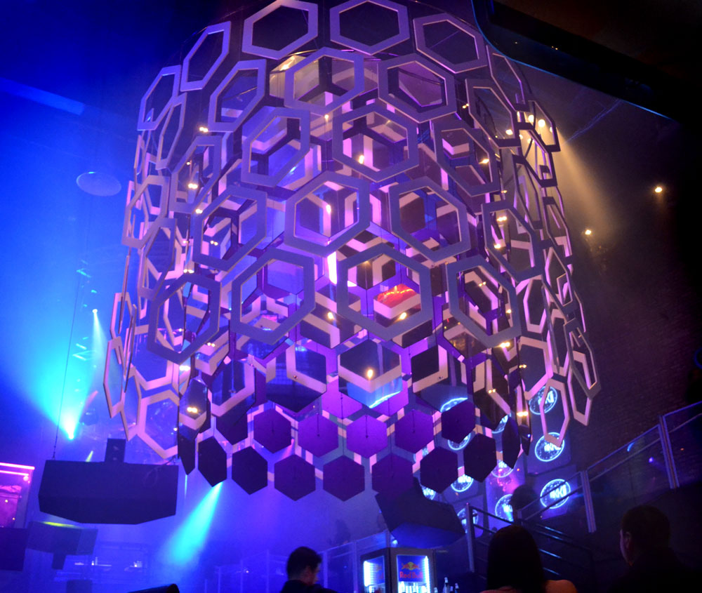GIANT honeycomb chandelier at Nikki/ Crobar nightclub. 